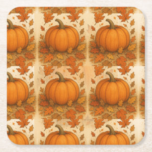 Dessous De Verre Carré Citrouille d'automne d'or et Feuille en chute