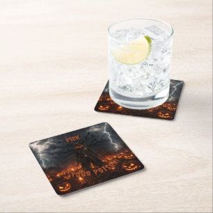 Dessous De Verre Carré Citrouille de sheriff cowboy d'Halloween effrayant