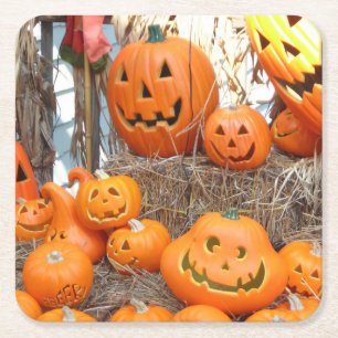 Dessous De Verre Carré Citrouille halloween Jack-o'-lantern orange citrou