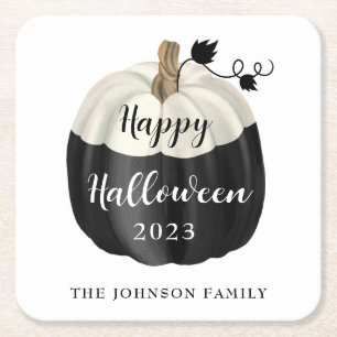 Dessous De Verre Carré Citrouille noire et blanche mignonne Joyeux Hallow