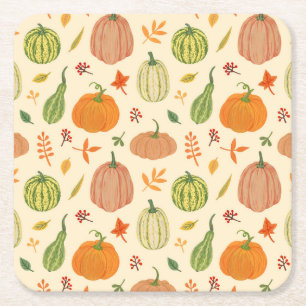 Dessous De Verre Carré Citrouille vert et orange, motif sans soudure.