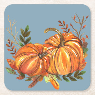 Dessous De Verre Carré Citrouilles d'automne bleu poussiéreux
