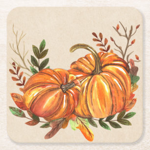 Dessous De Verre Carré Citrouilles de l'automne rustique