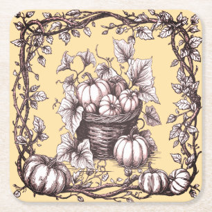 Dessous De Verre Carré Citrouilles d'Halloween avec feuilles d'automne
