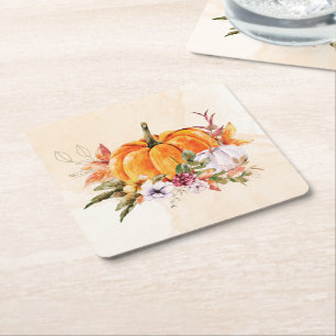 Dessous De Verre Carré Citrouilles Et Fleurs De Remerciements