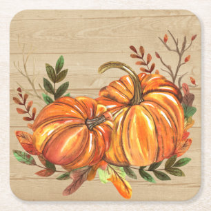 Dessous De Verre Carré Citrouilles Feuillues d'Automne Rustiques