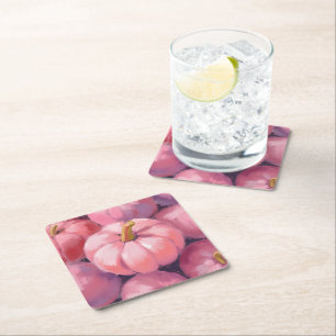 Dessous De Verre Carré Citrouilles pastel rose Halloween