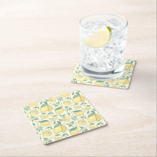 Dessous De Verre Carré Citrus de citron moderne jaune d'été Personnalisé