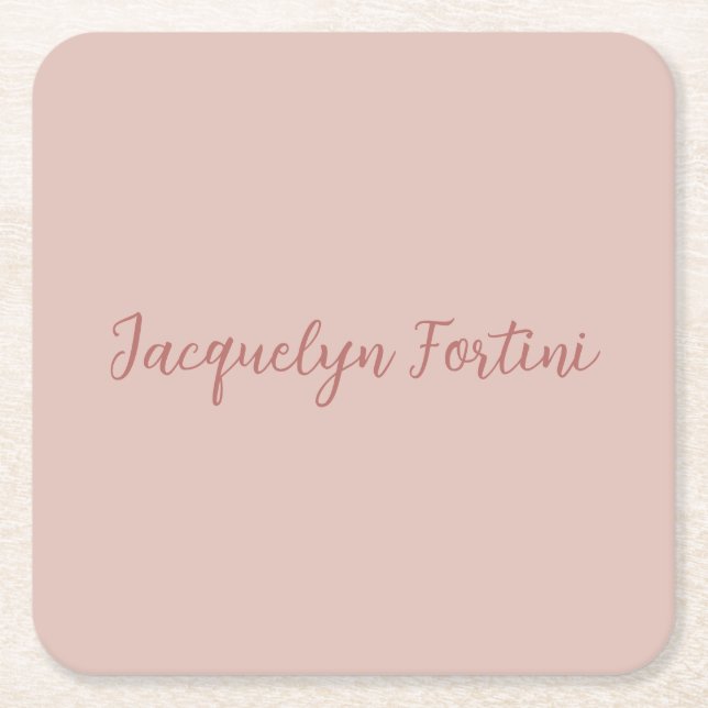 Dessous De Verre Carré Clair Elegant Rose Gold Calligraphie Nom du script (Devant)