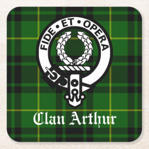 Dessous De Verre Carré Clan Arthur Crest Badge & Tartan