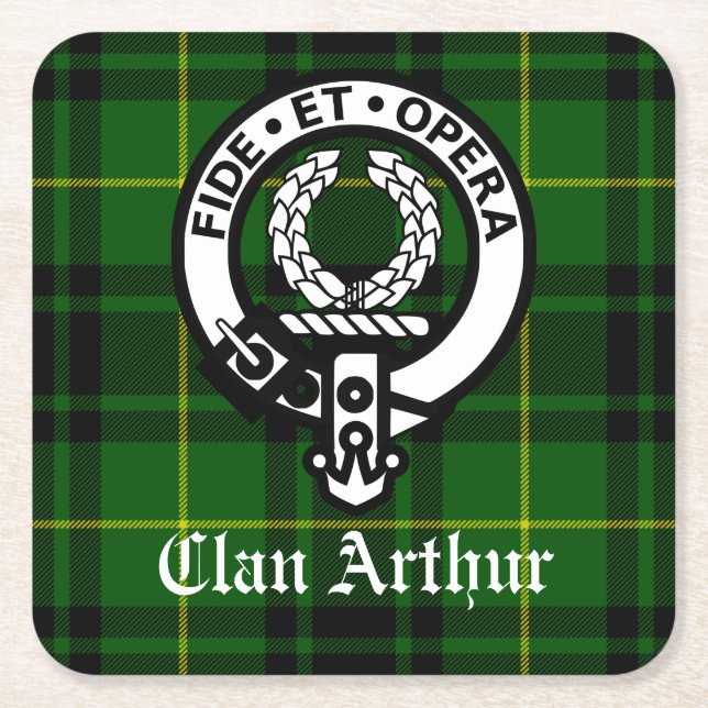 Dessous De Verre Carré Clan Arthur Crest Badge & Tartan (Devant)