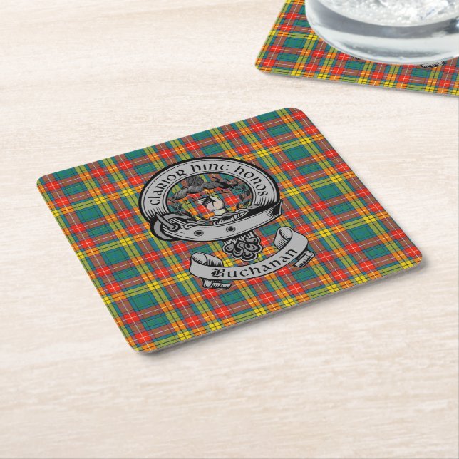 Dessous De Verre Carré Clan Buchanan Tartan & Crest (Incliné)