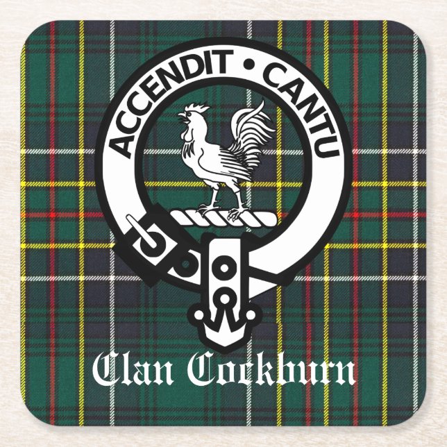 Dessous De Verre Carré Clan Cockburn Crest Badge et Tartan (Devant)
