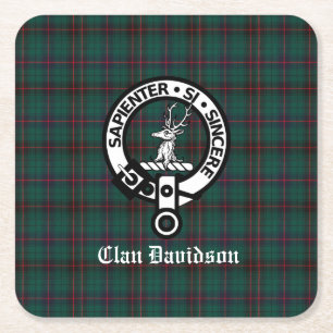 Dessous De Verre Carré Clan Davidson Crest Badge et Tartan
