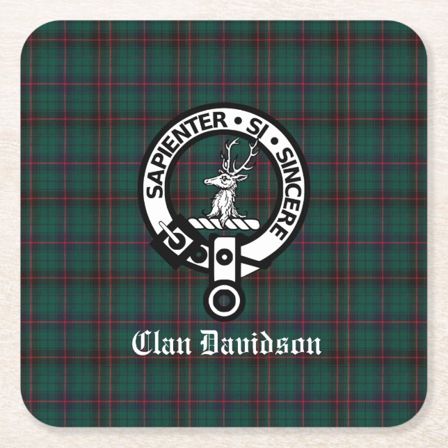Dessous De Verre Carré Clan Davidson Crest Badge et Tartan (Devant)