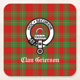 Dessous De Verre Carré Clan Grierson Crest Badge & Tartan