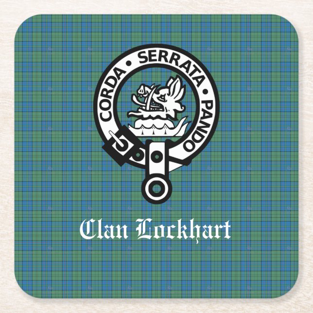 Dessous De Verre Carré Clan Lockhart Crest Badge & Tartan (Devant)