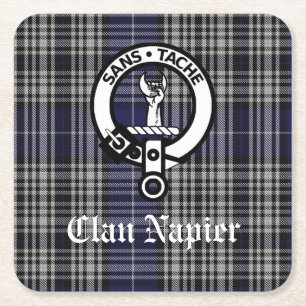 Dessous De Verre Carré Clan Napier Crest Badge et Tartan