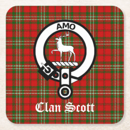 Dessous De Verre Carré Clan Scott Crest Badge et Tartan