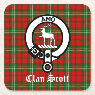 Dessous De Verre Carré Clan Scott Crest Badge et Tartan