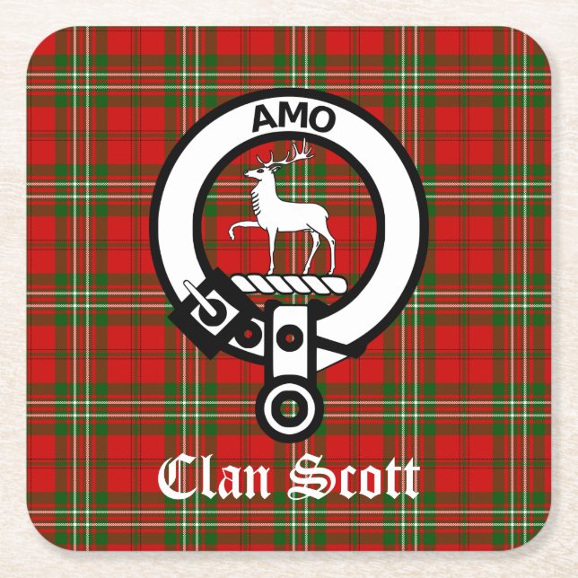 Dessous De Verre Carré Clan Scott Crest Badge et Tartan (Devant)