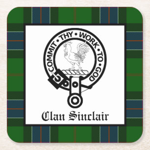 Dessous De Verre Carré Clan Sinclair Crest Badge et Tartan