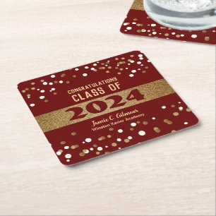 Dessous De Verre Carré Classe rouge Bourgogne personnalisée de 2024 Gradu