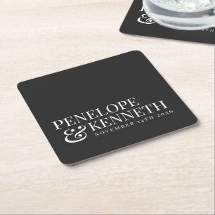 Dessous De Verre Carré Classic Elegant Noir Simple Noms De Mariage Person
