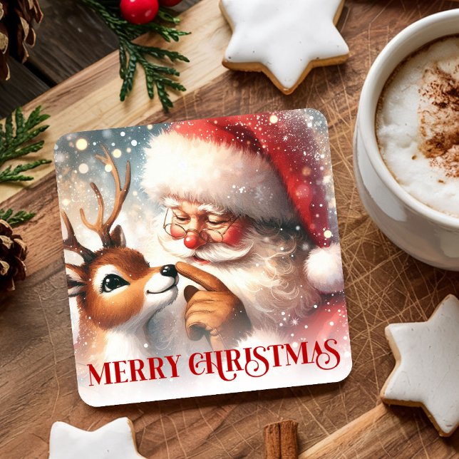 Dessous De Verre Carré Classic Santa Claus and Rudolph Festive Coasters (Classic Santa Claus and Rudolph Festive Coasters)