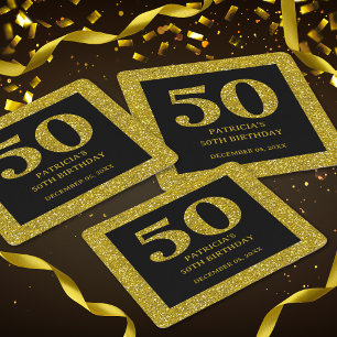 Dessous De Verre Carré Classy Black and Gold Parties scintillant 50e fête
