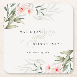 Dessous De Verre Carré Classy Rustic Blush Greenery Floral Bunch Mariage