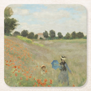 Dessous De Verre Carré Claude Monet Le Champ de coquelicots près d'Argent