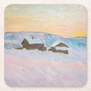 Dessous De Verre Carré Claude Monet - Norvège Paysage, Maisons Bleues