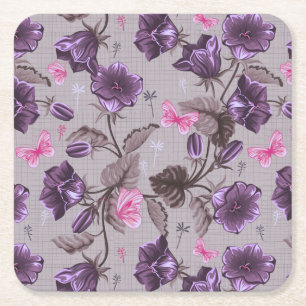 Dessous De Verre Carré cloches de main violettes et motif de papillons