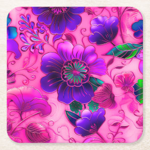Dessous De Verre Carré Cloisonne rose violet motif floral