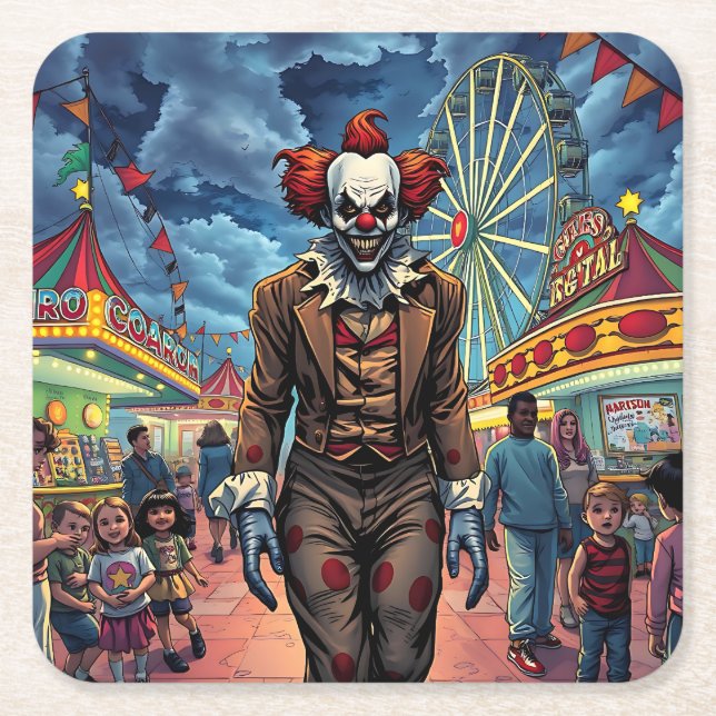 Dessous De Verre Carré Clown éffrayant au style comique du Carnaval (Devant)