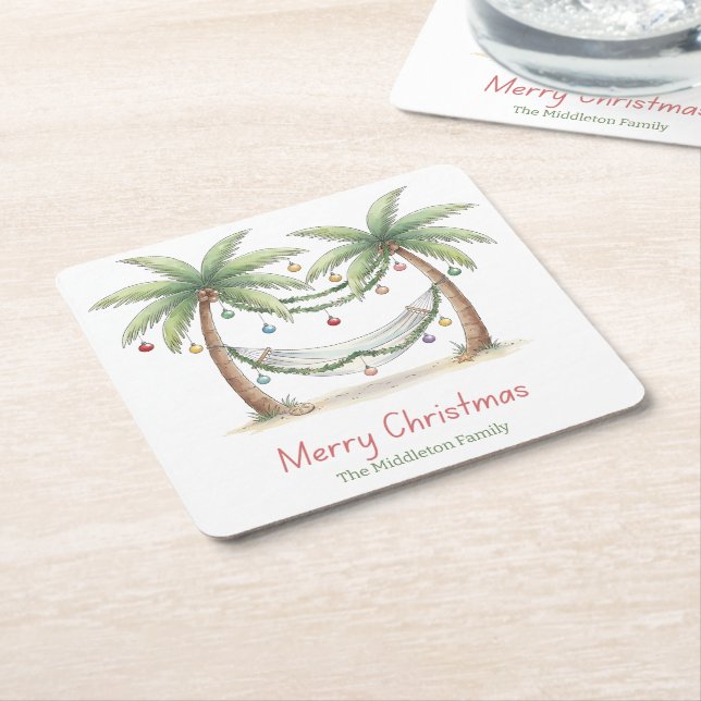 Dessous De Verre Carré Coastal Christmas Palm Trees With Hammock (Incliné)