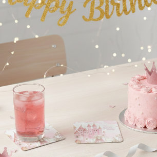 Dessous De Verre Carré Coaster Anniversaire Château Princesse Rose Pour T
