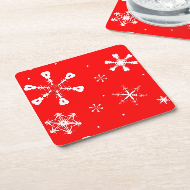 Dessous De Verre Carré Coasters - Flocons de Neige - Noël (Incliné)