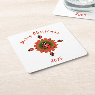 Dessous De Verre Carré Coccinelle de Noël Rouge Vert Blanc