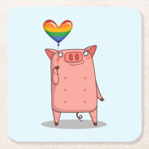 Dessous De Verre Carré Cochon Avec Ballot Arc-En-Ciel