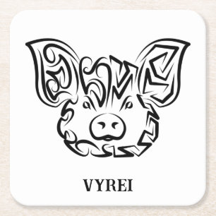 Dessous De Verre Carré Cochon tribal noir et blanc