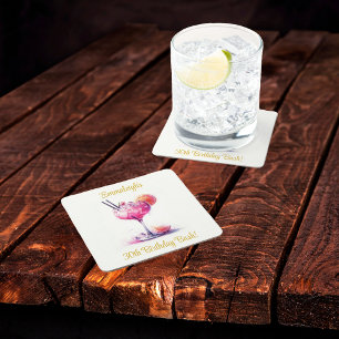 Dessous De Verre Carré Cocktail à thème rose Anniversaire
