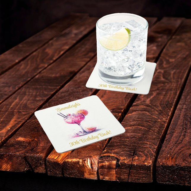 Dessous De Verre Carré Cocktail à thème rose Anniversaire (Créateur téléchargé)