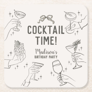 Dessous De Verre Carré Cocktail beige Soirée Anniversaire Rétro