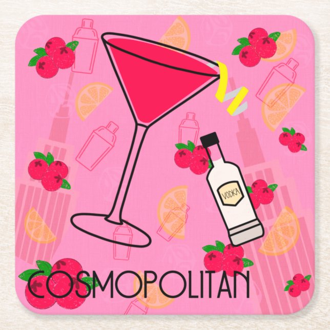 Dessous De Verre Carré Cocktail cosmopolite (Devant)