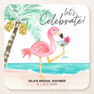 Dessous De Verre Carré Cocktail de plage flamant rose pour enterrement de