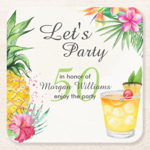 Dessous De Verre Carré Cocktail d'été tropical 50e fête d'anniversaire