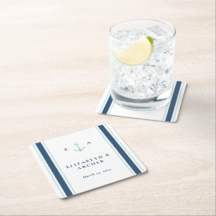 Dessous De Verre Carré Cocktail Mariage Monogramme nautique