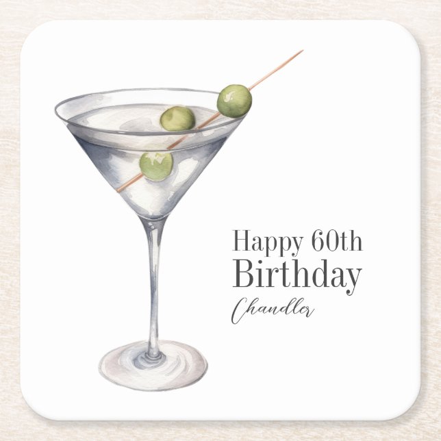 Dessous De Verre Carré Cocktail Martini 60e fête d'anniversaire (Devant)